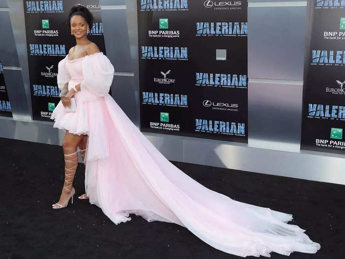 For the premiere of "Valerian" in July 2017, the singer opted for this pale-pink Giambattista Valli Couture dress.