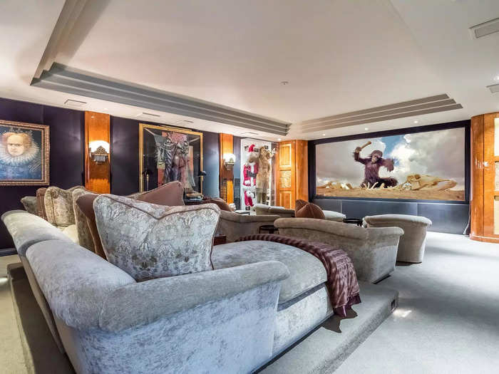 The property has five bedrooms, six full bathrooms, and a movie theater adorned with costumes Jim Carrey wore in the movie "How the Grinch Stole Christmas."