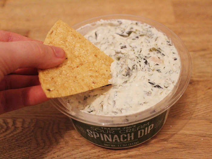 The most vibrant flavors in the dip were onion, spinach, and sour cream.