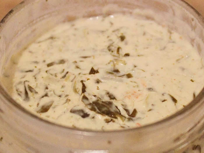 There were large chunks of spinach in the creamy, delicious dip.