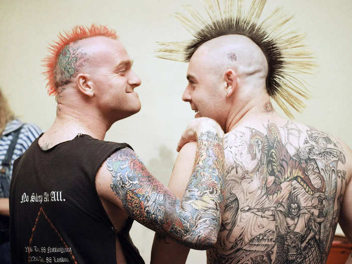 In the 1980s, the punk scene embraced tattoos. Many punks got body art tattoos to complement their spiked hair and piercings.