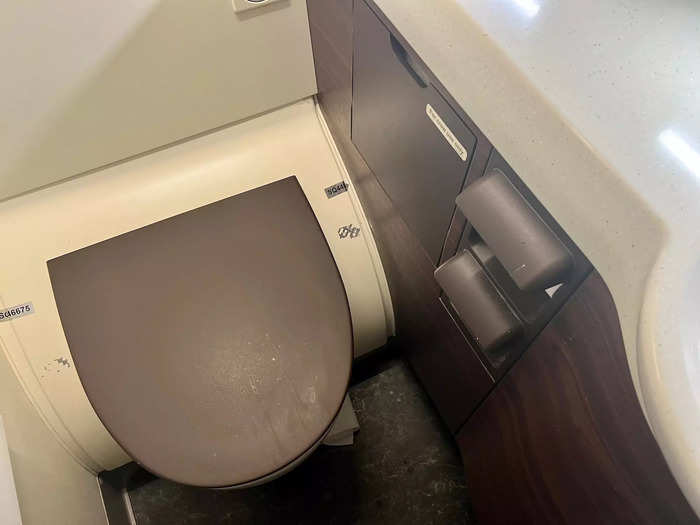 When I made my first trip to the restroom, I immediately noticed the decor was nicer than expected. Instead of white walls, Singapore had brown, wood-like finishings.