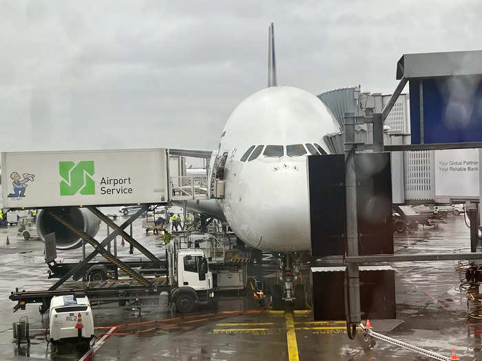 1. The plane is ginormous, so several jetbridges were used to board all passengers efficiently.