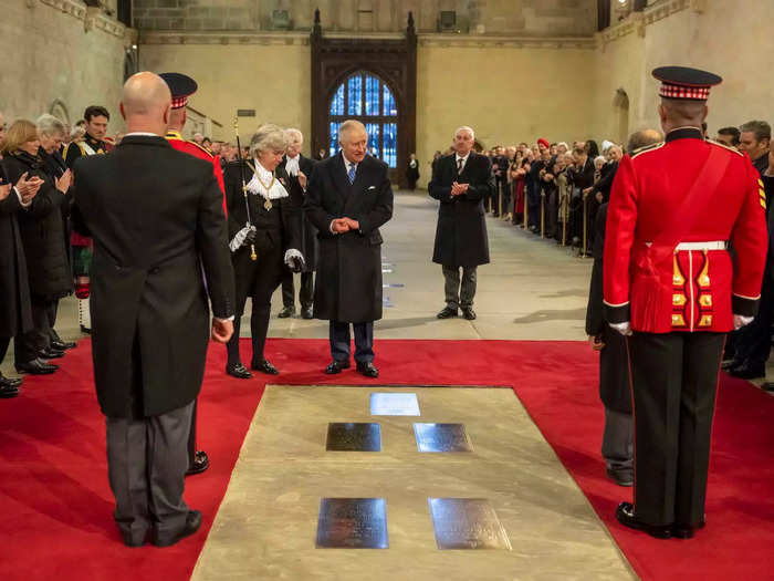 The king visited the Palace of Westminster to thank those involved with the queen