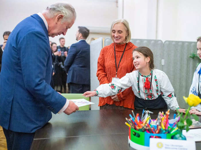 The king joined Olena Volodymyrivna Zelenska, the first lady of Ukraine, at the opening of a new welcome center for displaced families from Ukraine on November 30, 2022.