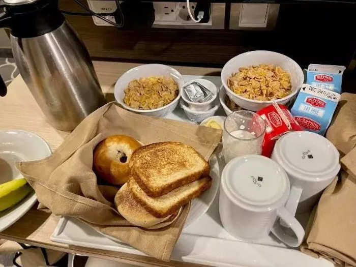 Seating areas were limited, so we ate our room-service breakfast at the desk.