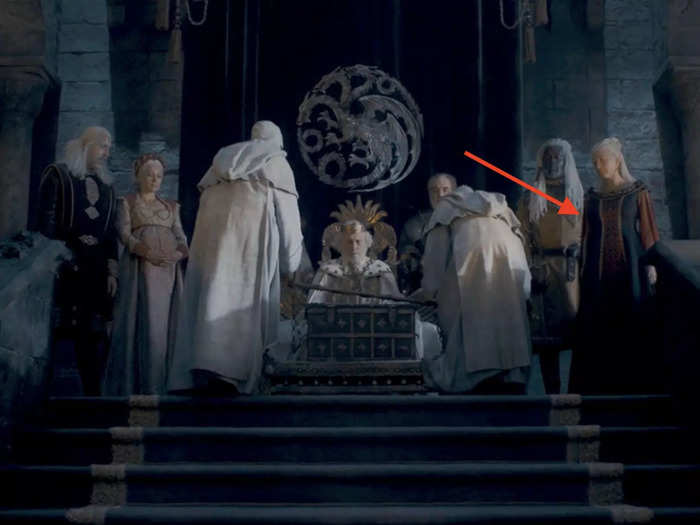 In the very first scene of the show, Rhaenys wore her "most regal" dress for the announcement of King Jaehaerys heir — as if she was already the next queen.