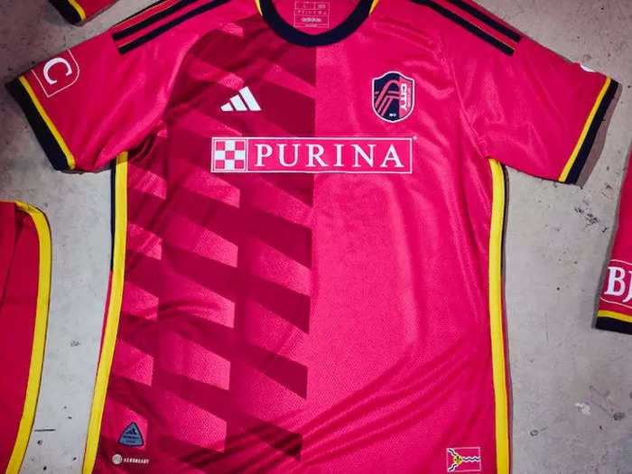 St Louis City has pink with yellow and black trim for its updated uniform.