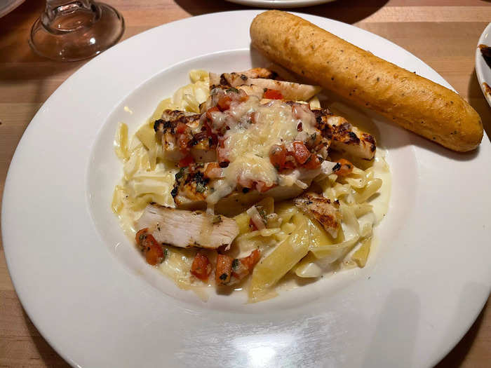 The three-cheese chicken penne was creamy and delicious.