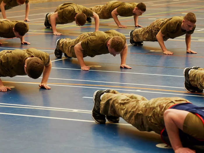 An upside is the recruits get very good at challenging moves such as burpees and push-ups in their first few weeks, and it soon becomes second nature.