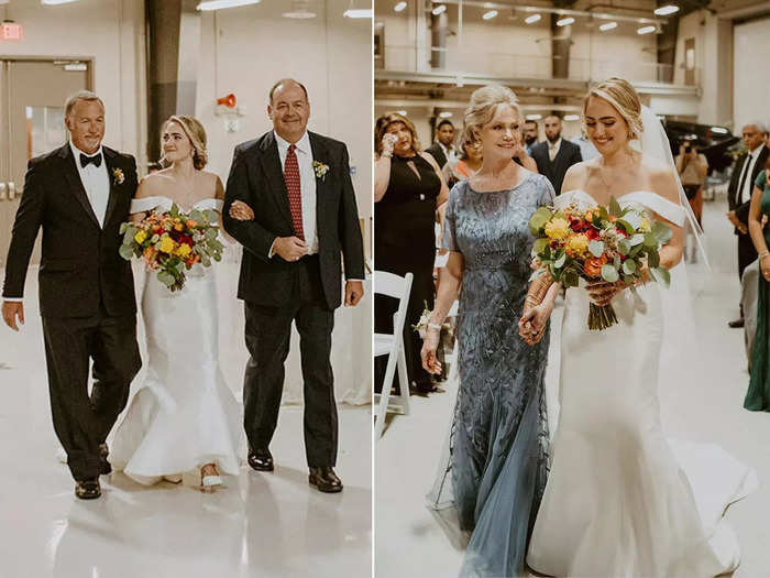 Audrey had multiple family members walk her down the aisle.