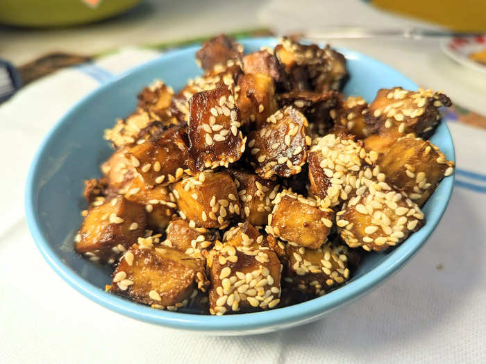 Crispy fried tofu can be made with or without cornstarch.