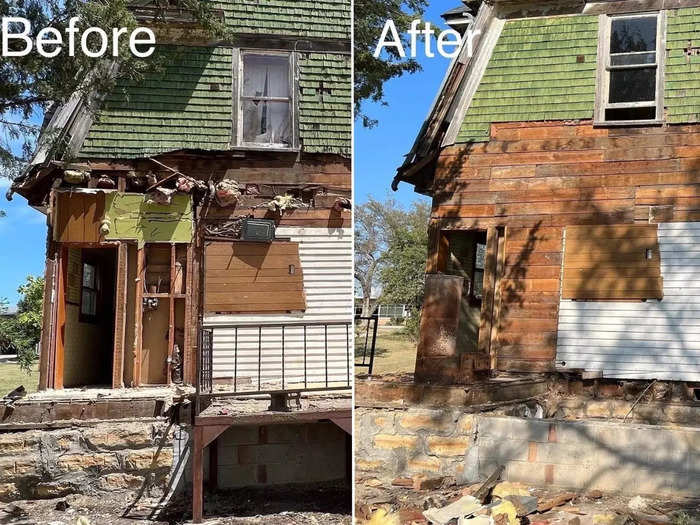 Next, Julie and Eddie said they cleared the basement and ripped out the porches so that the house was ready for the big move.