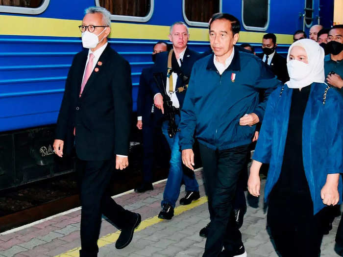 Indonesian President Joko Widodo and his wife Iriana also rode the train on their way to Kyiv last June.