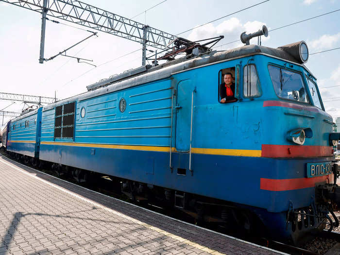 The Ukrainian Railways, painted with the blue and yellow of the country