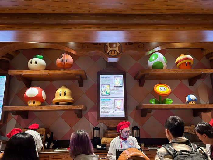 The ordering area had screens and iconic Super Mario symbols.