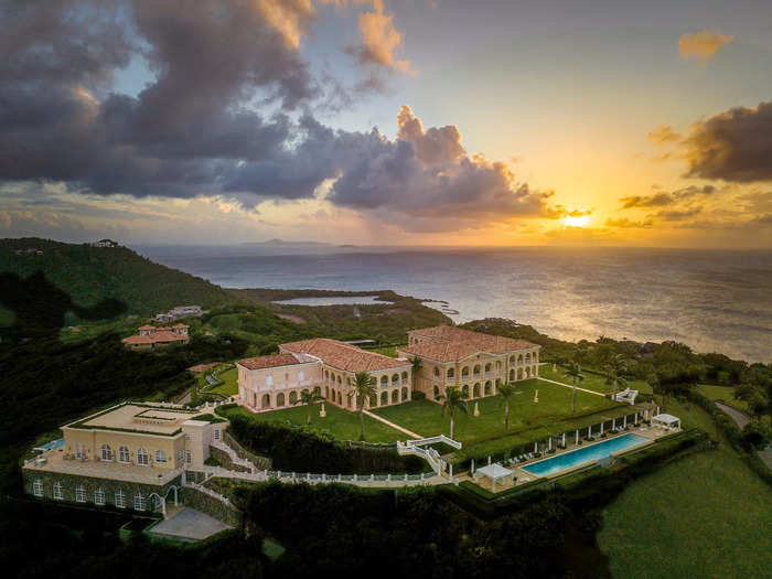 One of the three swimming pools spans 80 feet in length.