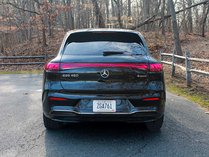 I drove the EQS 450 4Matic SUV, which serves up all-wheel drive from two motors (front and rear) and costs $107,400 before options and fees.