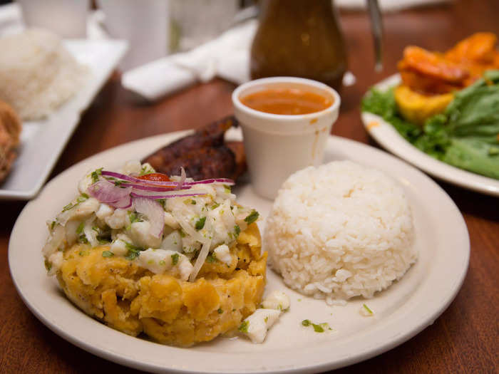 Mofongo is a plantain dish served in Puerto Rico.