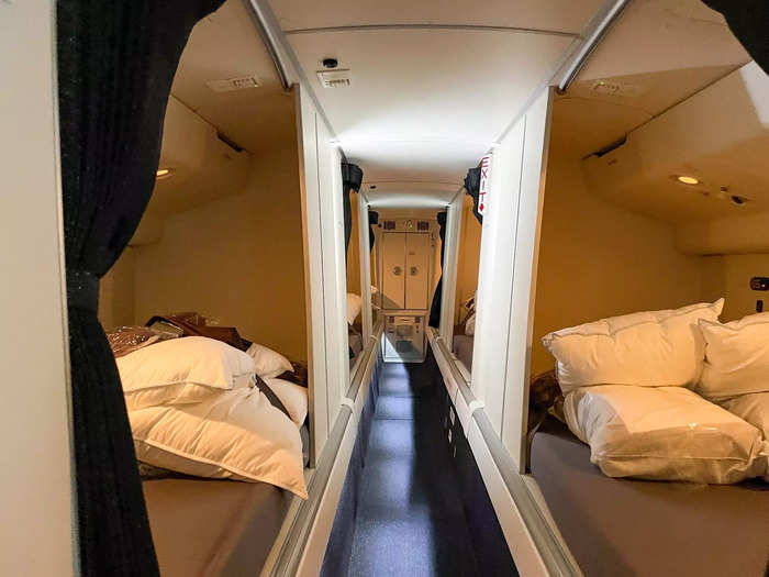 While eight flight attendants can fit in their designated rest area on the Boeing 777 300ERs.