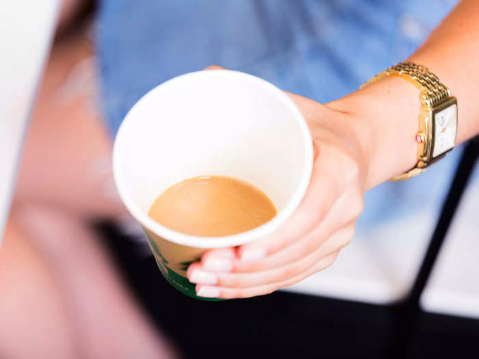 After tasting and examining all the cups of straight-up milk and alt-milk, we decided to see how each tasted in coffee, a common use for milk.