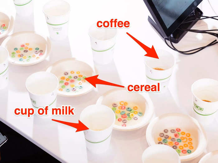 ... so we picked five popular ways of consuming milk that each give their own experience. We tried them as just a stand-alone cup of milk, in a bowl of cereal, mixed with coffee ...