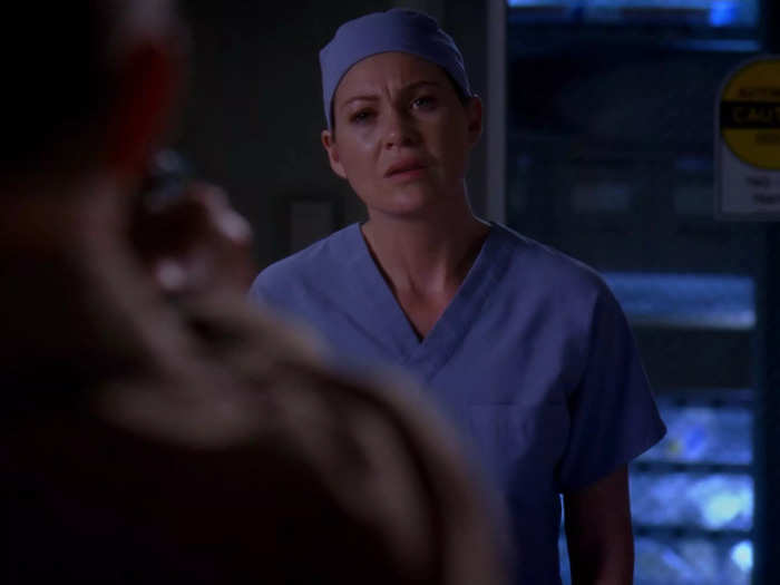 Meredith was pregnant when she stepped in front of a gun in season 6.