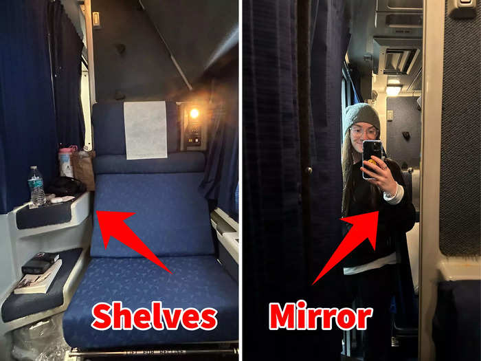 The roomette also had plenty of storage, as well as a mirror, which I found useful.