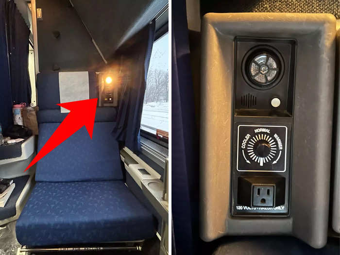 There were outlets next to the headrests, as well as a knob to control the room