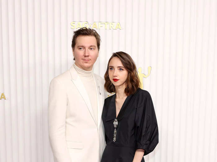 Paul Dano and Zoe Kazan both wore monochromatic looks to the 2023 SAG Awards.