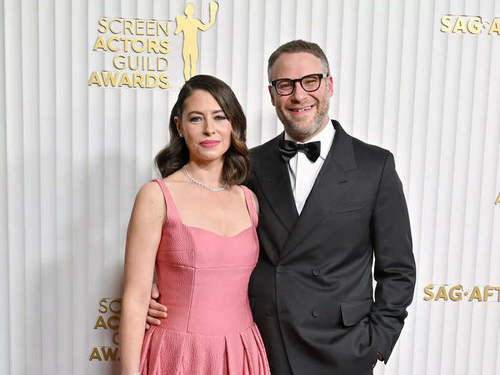 Lauren Miller Rogen popped in a pink dress, while Seth Rogen wore a double-breasted jacket.