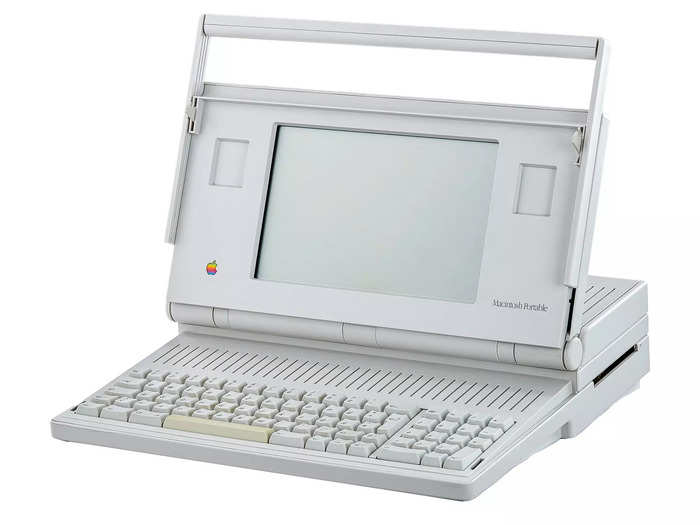 The auction includes a 1989 Macintosh Portable demonstration unit that debuted on September 20, 1989. It was one of the first consumer laptops with an active matrix LCD screen.