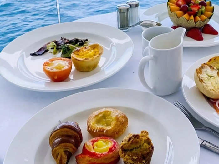 For meals at sea, passengers can dine at one of the two primary dining rooms, the restaurant on the pool deck, or order food anywhere on the ship using its app.