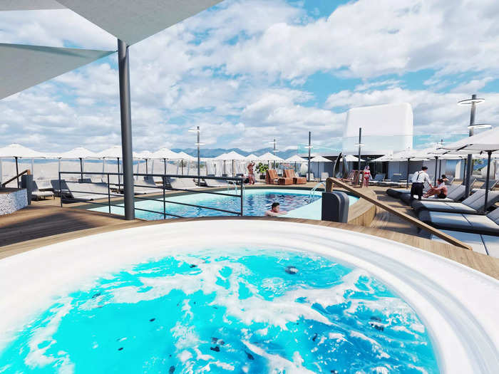 Seafarers will have access to typical cruise ship amenities, which include four lounges, a golf simulator, and a sundeck with a pool.