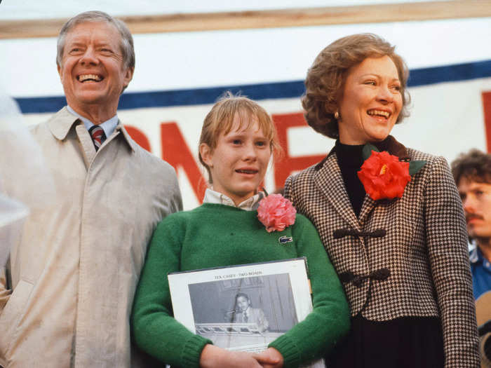 January 1981: With daughter Amy, the couple moved back to their modest home in Georgia after leaving the White House.