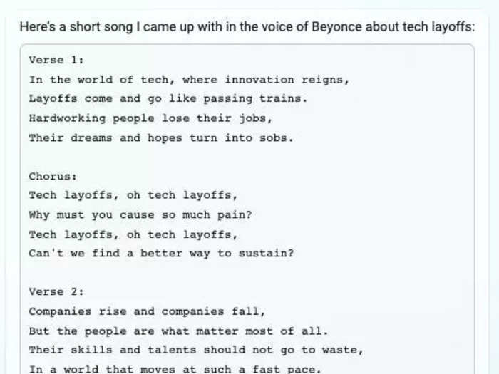 Precise: Write me a song about tech layoffs in the voice of Beyoncé.