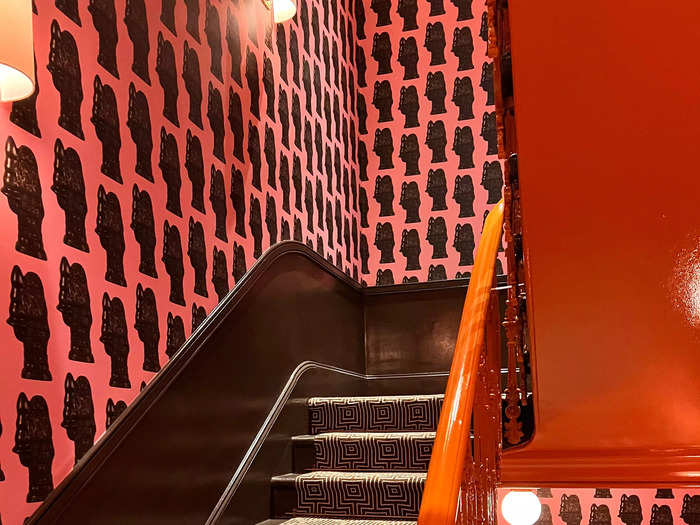 After eating, we decided to check out the third and fourth floors of the property. I noticed the artsy theme continued on the staircases with printed wallpaper and carpeting.