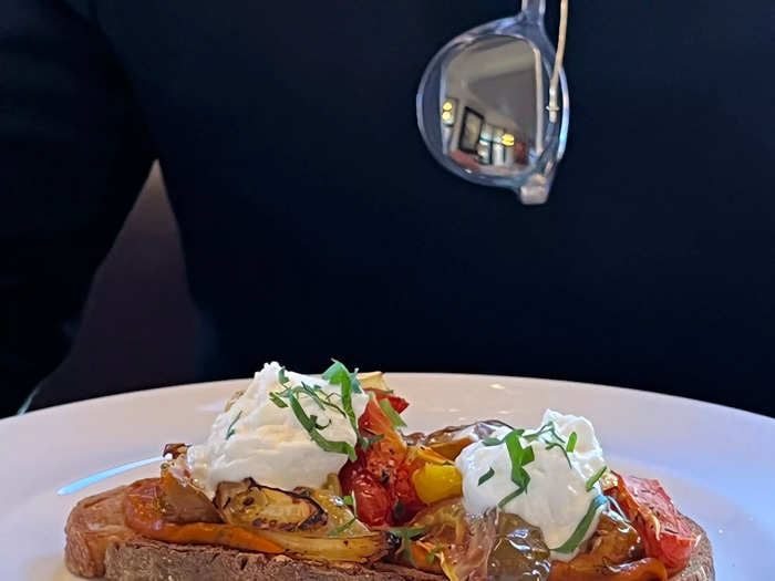 Especially when traveling, my husband and I like to share food items so we can both try a bit of everything. At Mount St., we ordered several dishes, including a roasted tomato and goat cheese curd on toast that was delicious.