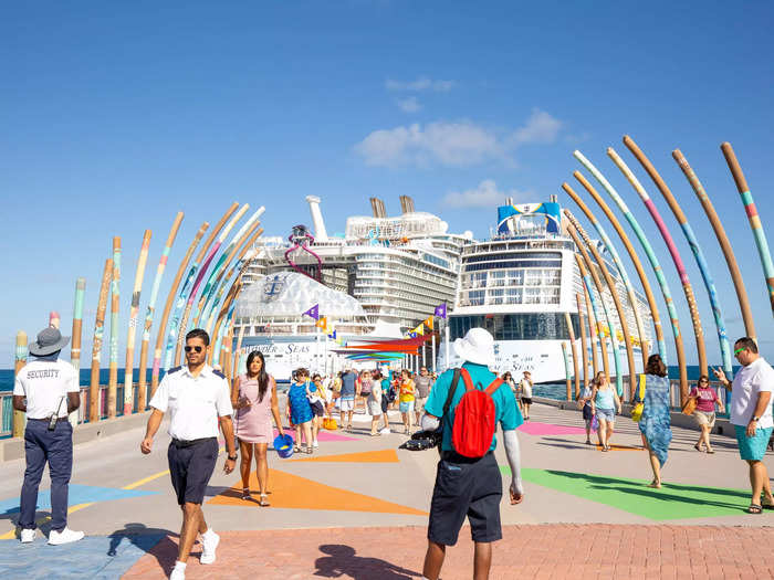 When guests first step off the ship and walk towards the island, they