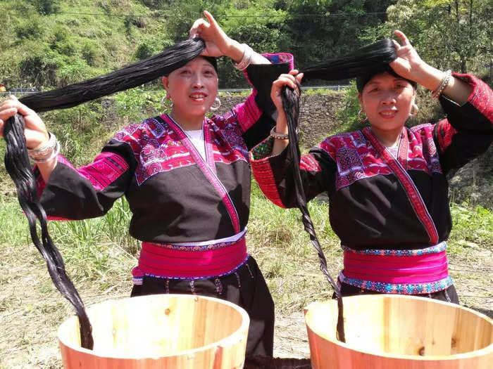 The Red Yao women, referring to their traditionally red clothing, only cut their hair once, typically on their 18th birthday.