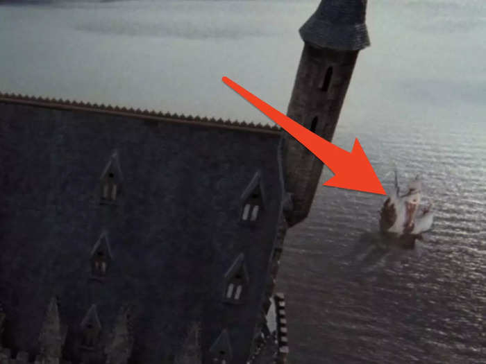 The Durmstrang boat can be seen in exterior shots of Hogwarts after the school arrives.