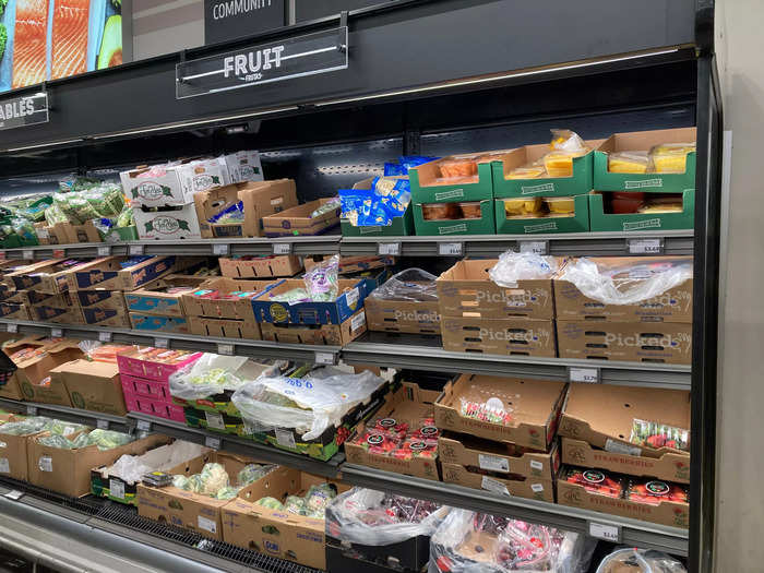 Unlike other US grocery stores that unbox items to display them on shelves, Aldi stocks them in their original cardboard packaging.