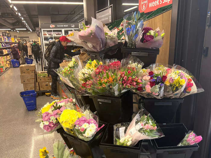 In the UK, we were greeted by a large display of flower bouquets.