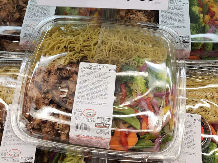 The yakisoba stir-fry with seasoned chicken comes with vegetables and protein.