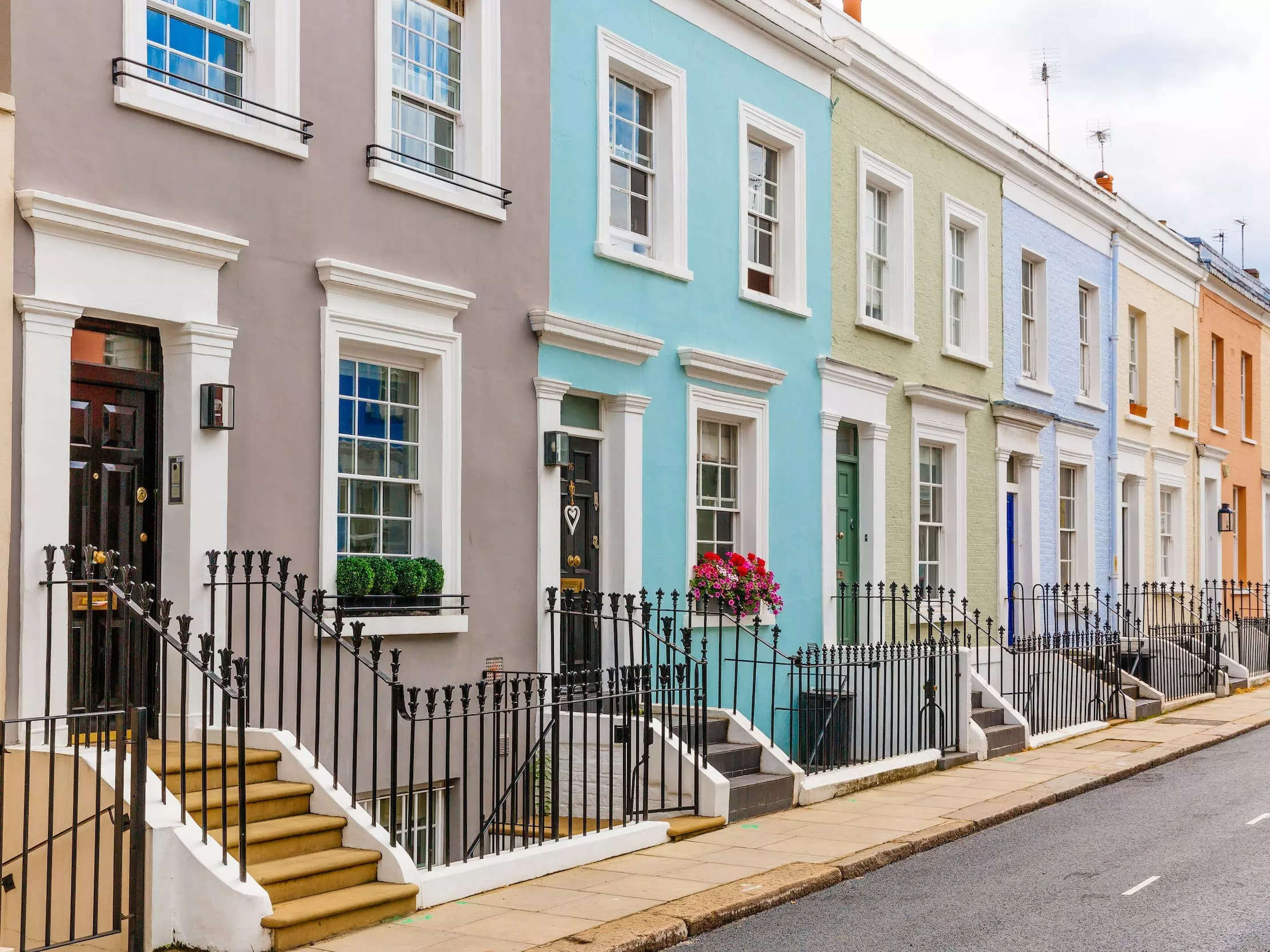 Colorful townhomes in London, England.