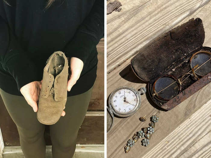 The two of them even found trinkets left behind by previous occupants, including an old children