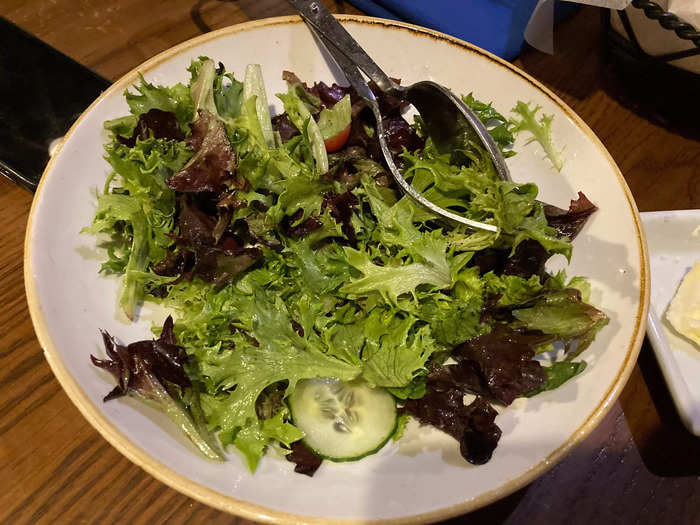 Our meal started with a seasonal salad and fluffy rolls with butter.