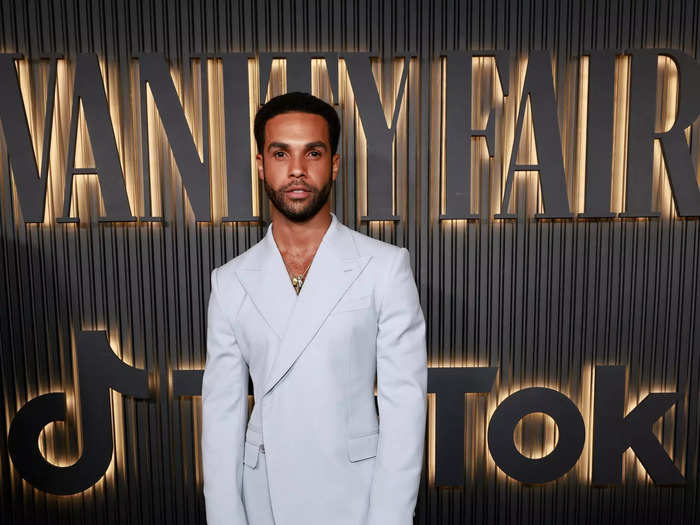 Lucien Laviscount arrived in a powder-blue Dolce & Gabbana suit.