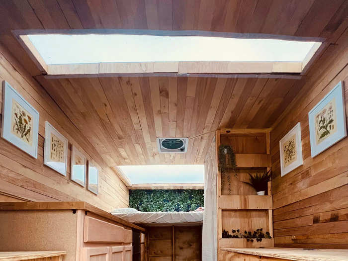 The inside of the van is covered in wood to give it a cabin-in-the-woods feel, which Mosehle and Bain say is their signature style.