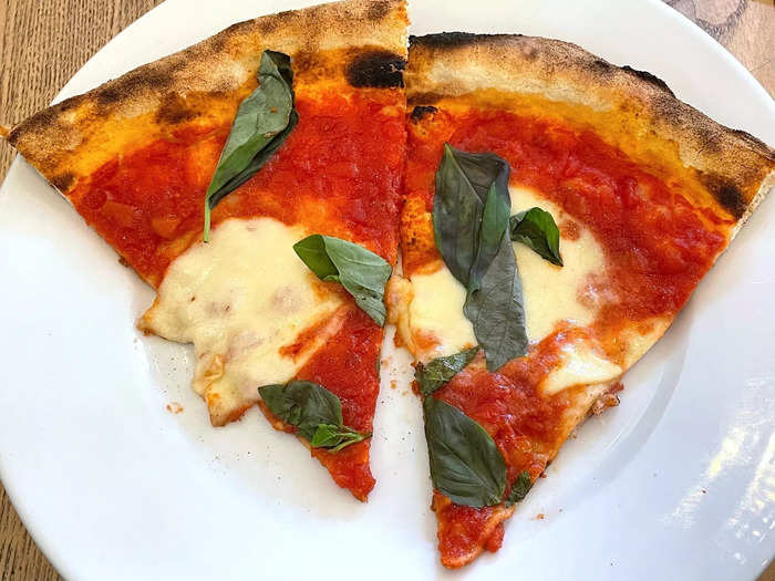 The tomato sauce really shined in the Margherita slice.